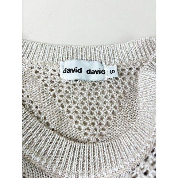VTG David David Small Open Knit Sweater Dress Chevron USA Tan Neutral EUC - Picture 3 of 7
